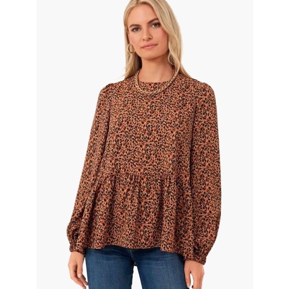 Pomander Place Leopard Carlota Peplum Blouse Size XS